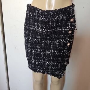Elegant Black and White Tweed Mini Skirt